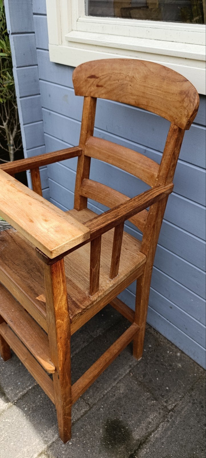 Houten meegroeistoel teak, Ophalen, Zo goed als nieuw, Meegroeistoel, Aanschuifbaar