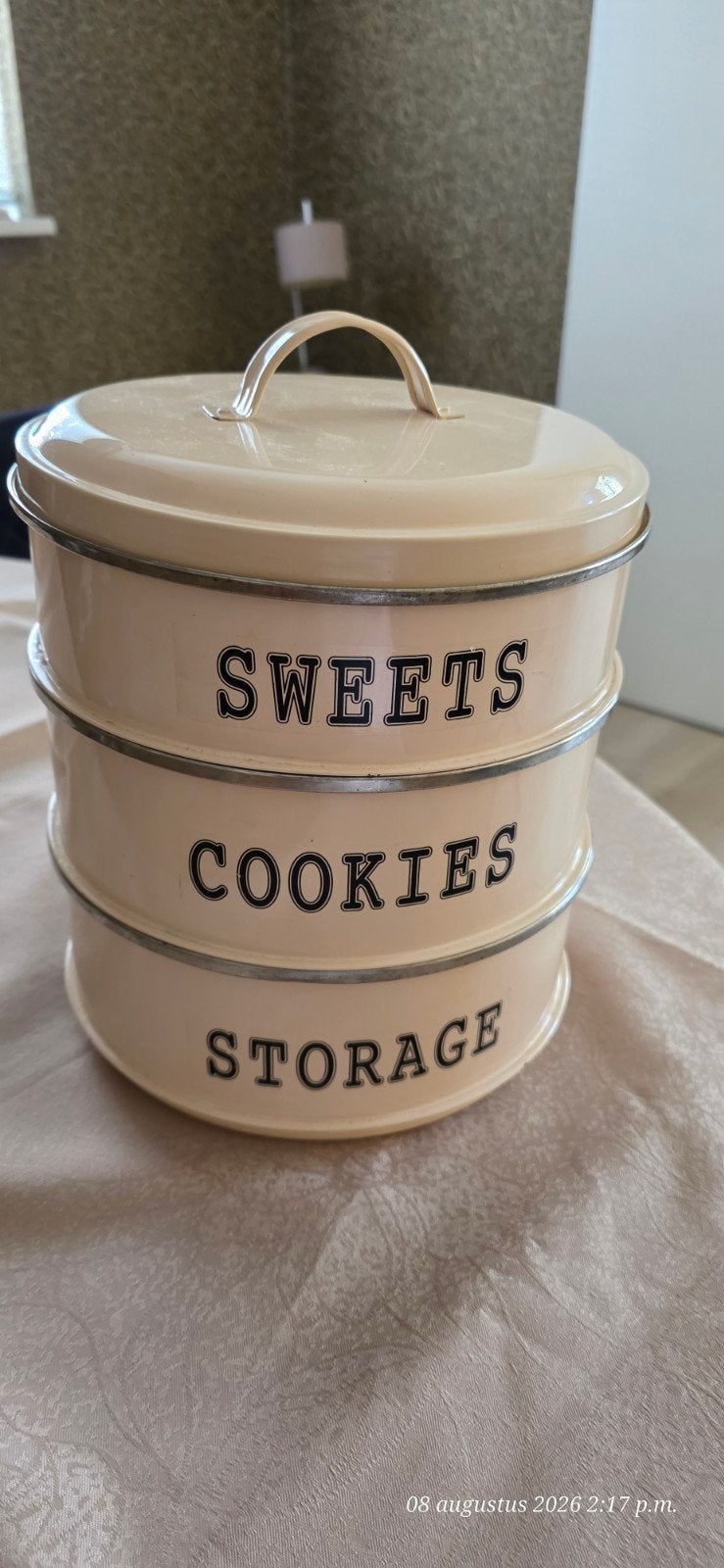 Vintage Crème Voorraadpotten Set - Sweets, Cookies, Storage, Ophalen of Verzenden, Gebruikt, Metaal, Minder dan 50 cm