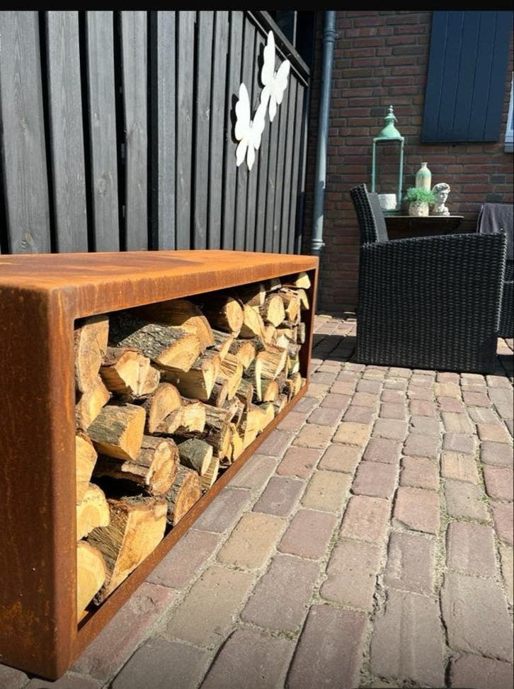 Houtopslag Cortenstaal 150x40x50 cm, Minder dan 3 m³, Ophalen, Overige houtsoorten, Blokken