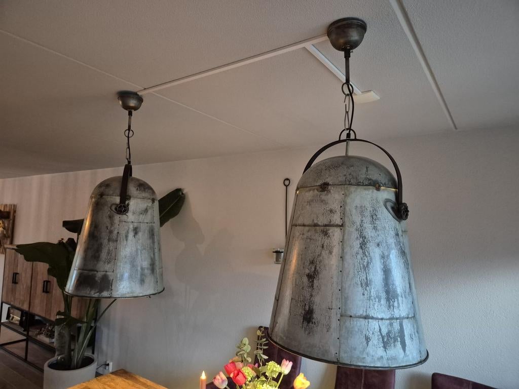 Industriële hanglampen, grijs metaal, oude look ijzer, Ophalen, 50 tot 75 cm