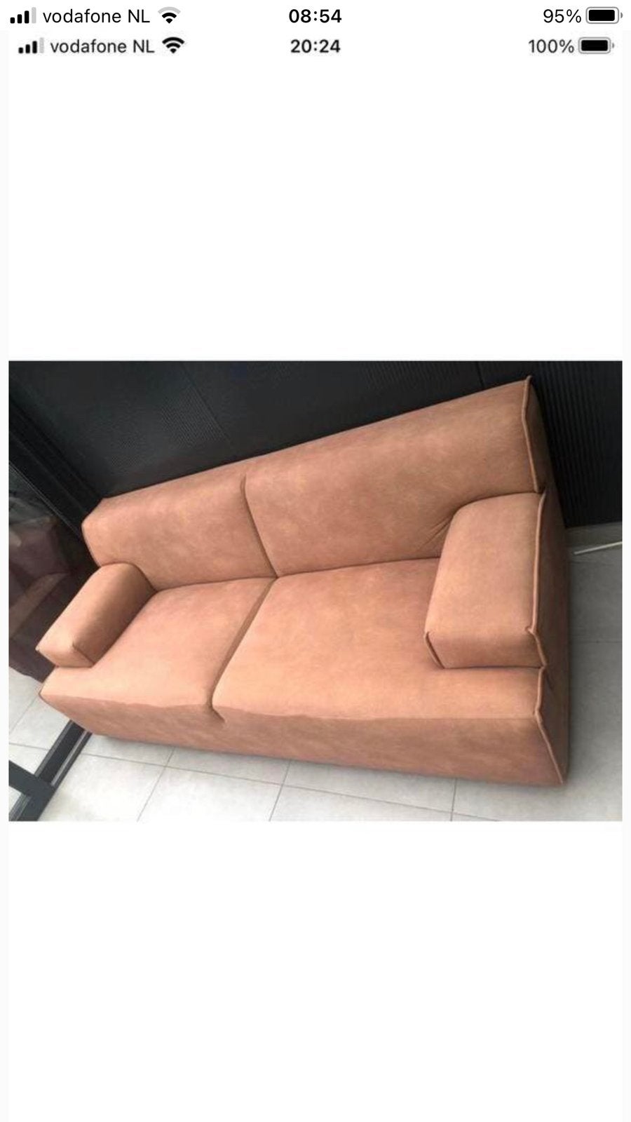 2/3 zits Suede leren Bank Cognac kleur, Ophalen, Gebruikt, Leer