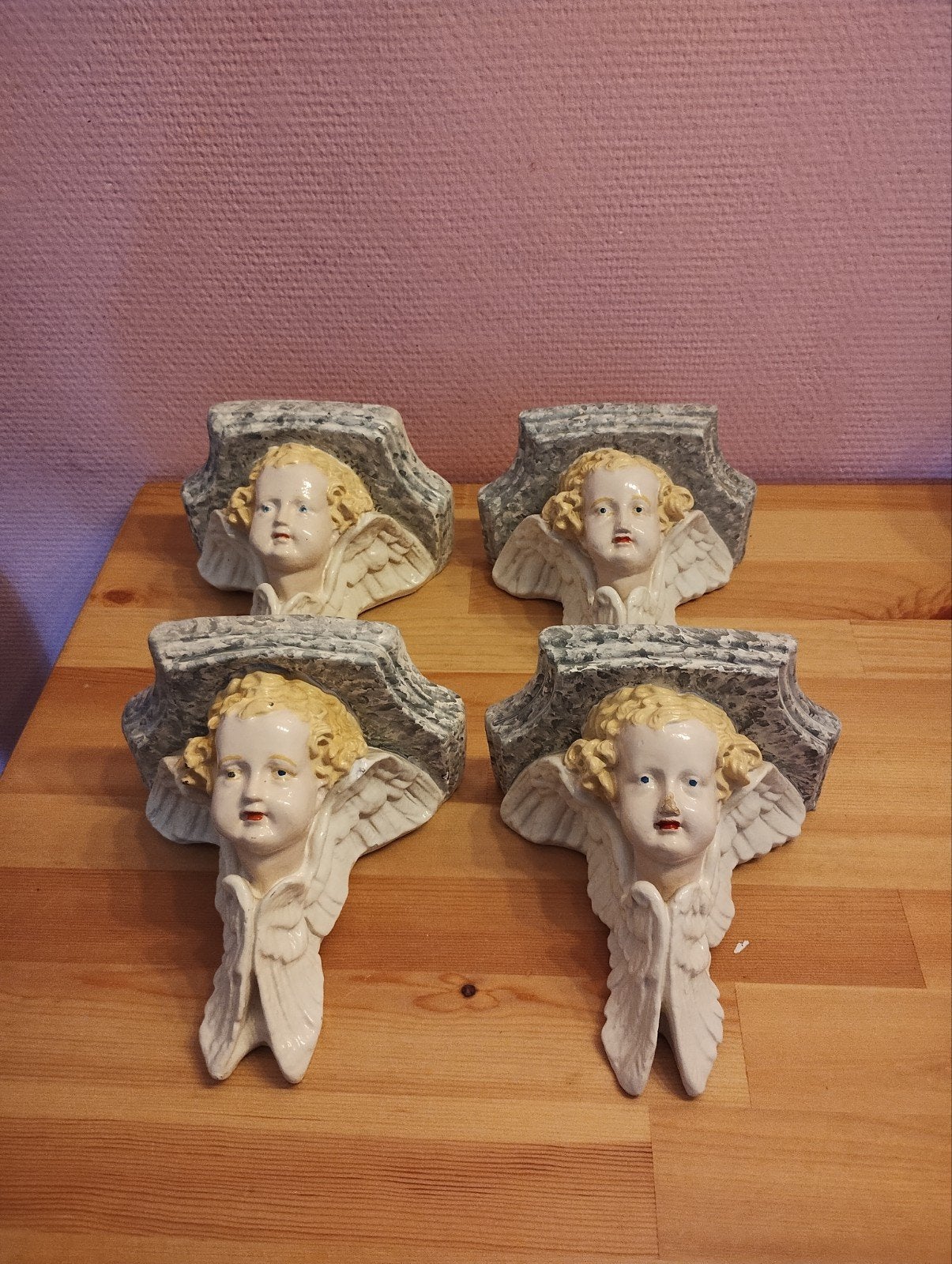 Vintage Gipsen Wandconsoles met Engelen Gezicht (4 stuks), Ophalen of Verzenden