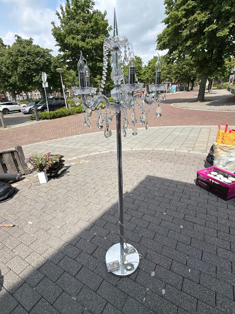 Elegante Staande Kroonluchter - Kristal & Chroom, Ophalen of Verzenden, Zo goed als nieuw, Glas, 150 tot 200 cm