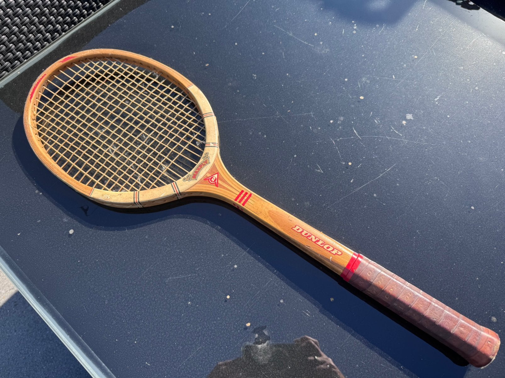 Vintage Tennis Racket Dunlop hout, Ophalen, Gebruikt, Racket, Dunlop
