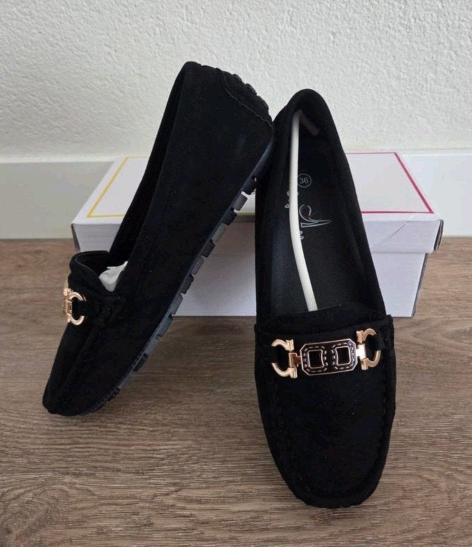 Ballerina's instappers loafers schoenen Nieuw! 36 zwart goud, Ophalen of Verzenden, Nieuw, Zwart, Instappers