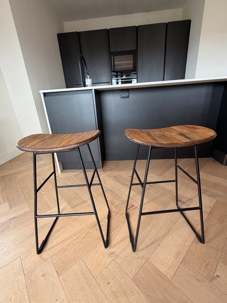 Teakhouten barkrukken in perfecte staat, Ophalen, 60 tot 90 cm, Zo goed als nieuw, Hout