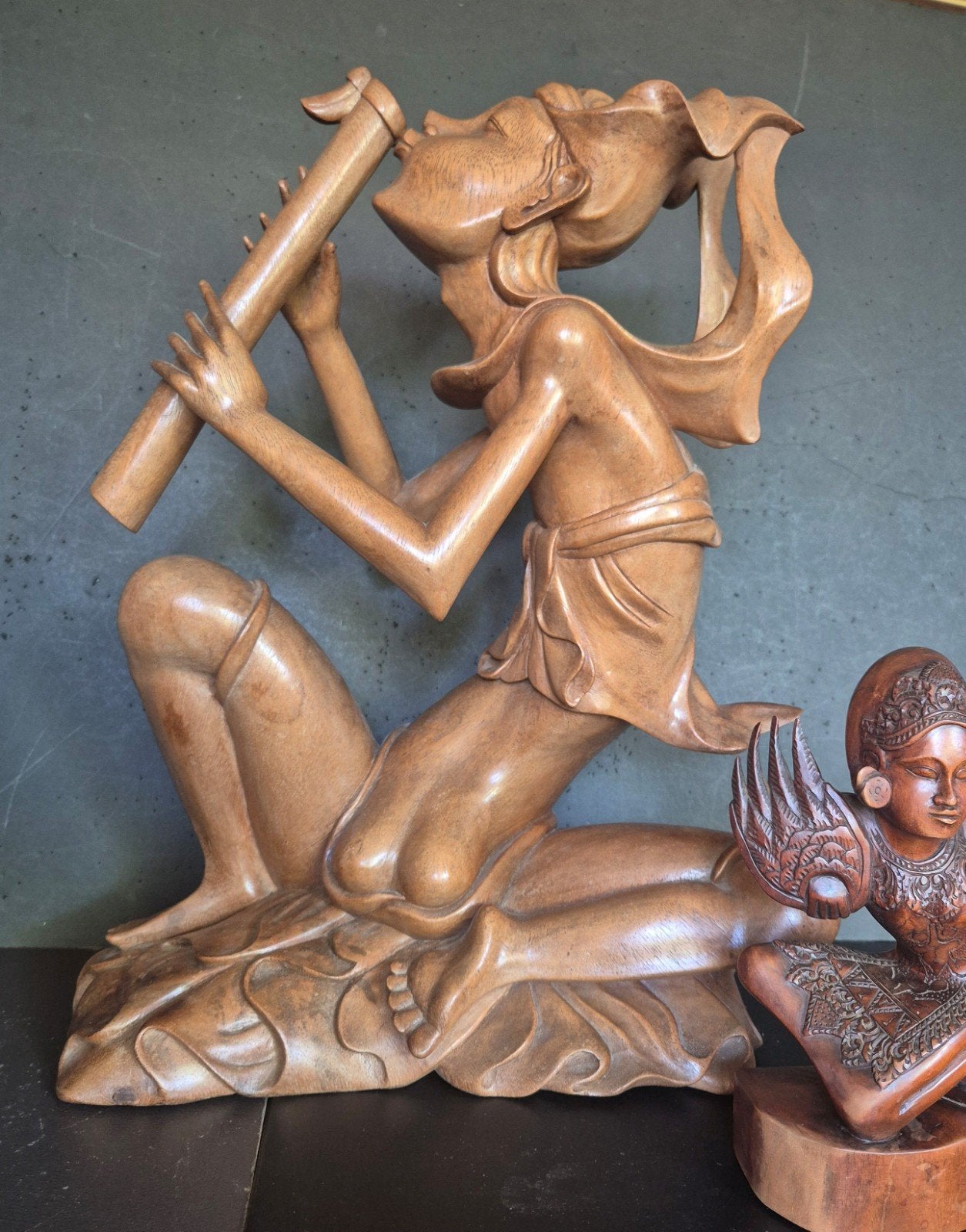 Groot beeld Bali Fluitspeler Balinees Indonesië, Antiek en Kunst, Ophalen of Verzenden