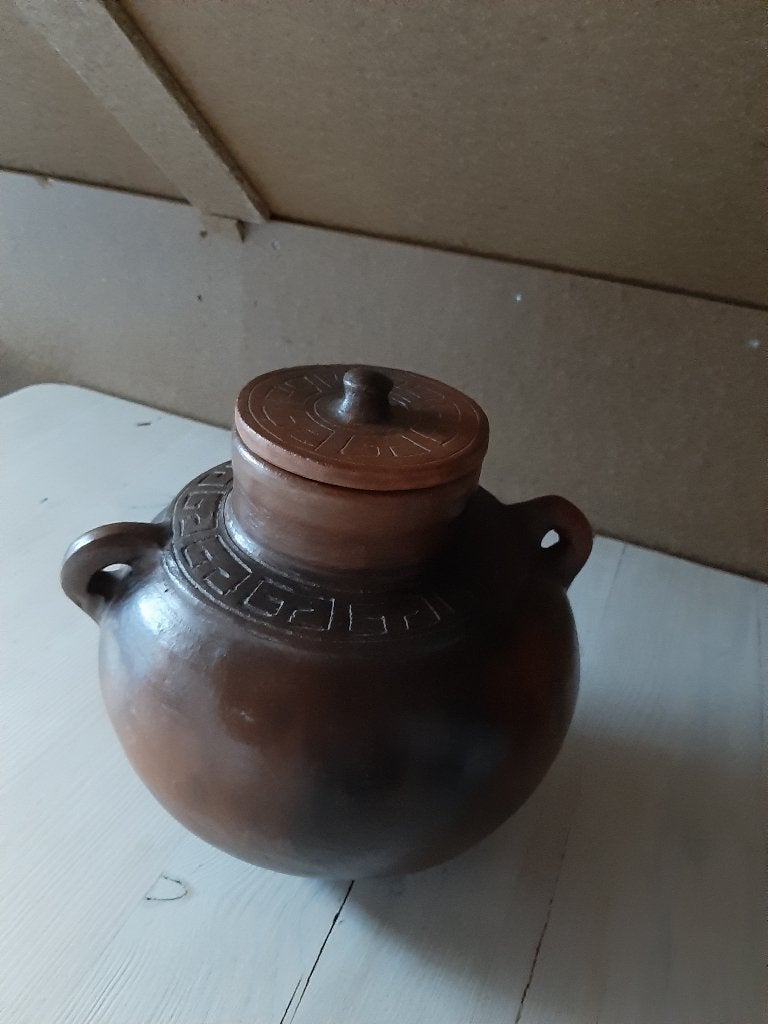 Keramiek donker bruin pot met deksel - 24 cm., Antiek en Kunst, Antiek | Keramiek en Aardewerk, Ophalen of Verzenden
