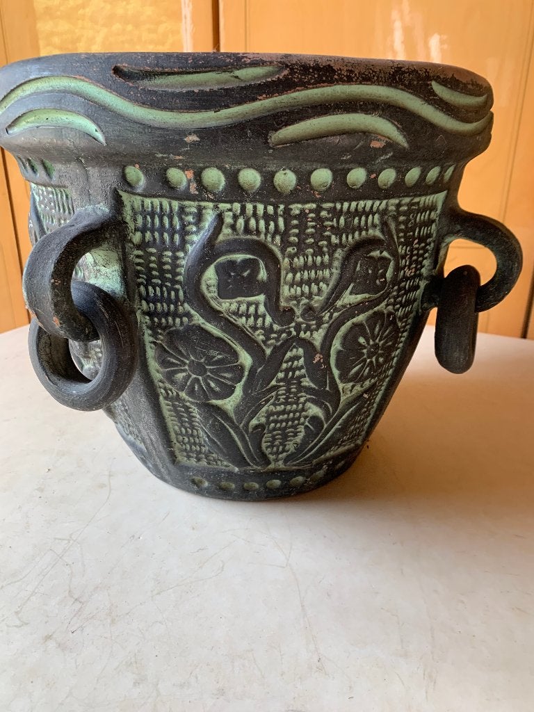 Vintage Terracotta bloempot sierpot met 4 oren en ringen, Ophalen