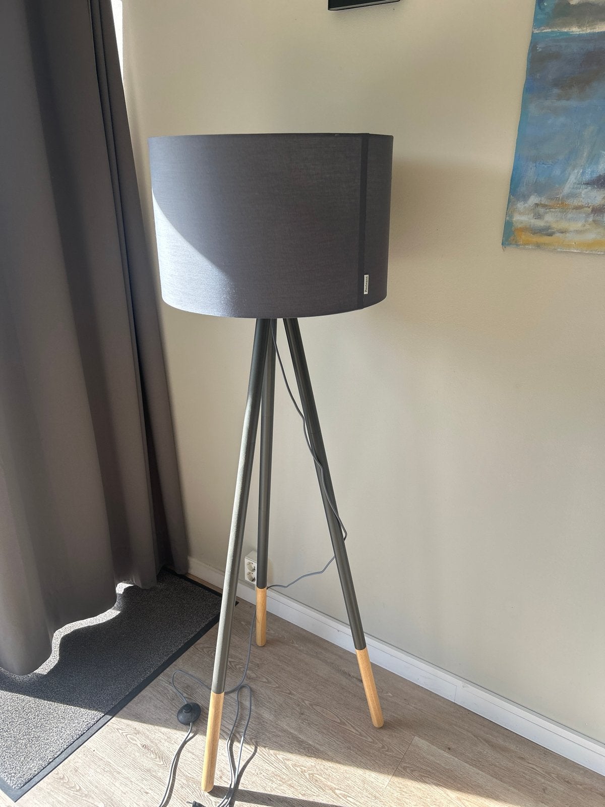 Paulmann Staande Lamp Grijs met Houten Poten, Gebruikt, 150 tot 200 cm, Hout, E27 (groot)
