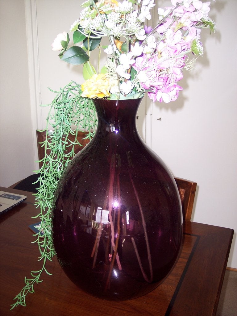 Vaas 50 cm met zijde bloemen, Huis en Inrichting, Ophalen, Paars, 50 cm, Glas