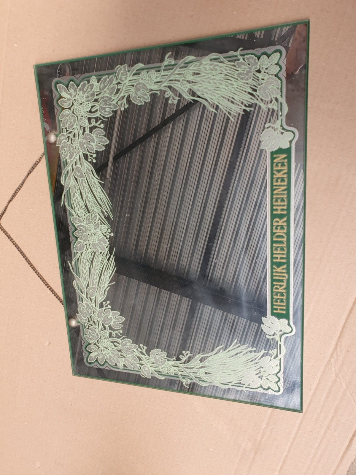 Vintage Heineken spiegel - Heerlijk Helder Heineken, Ophalen, Reclamebord