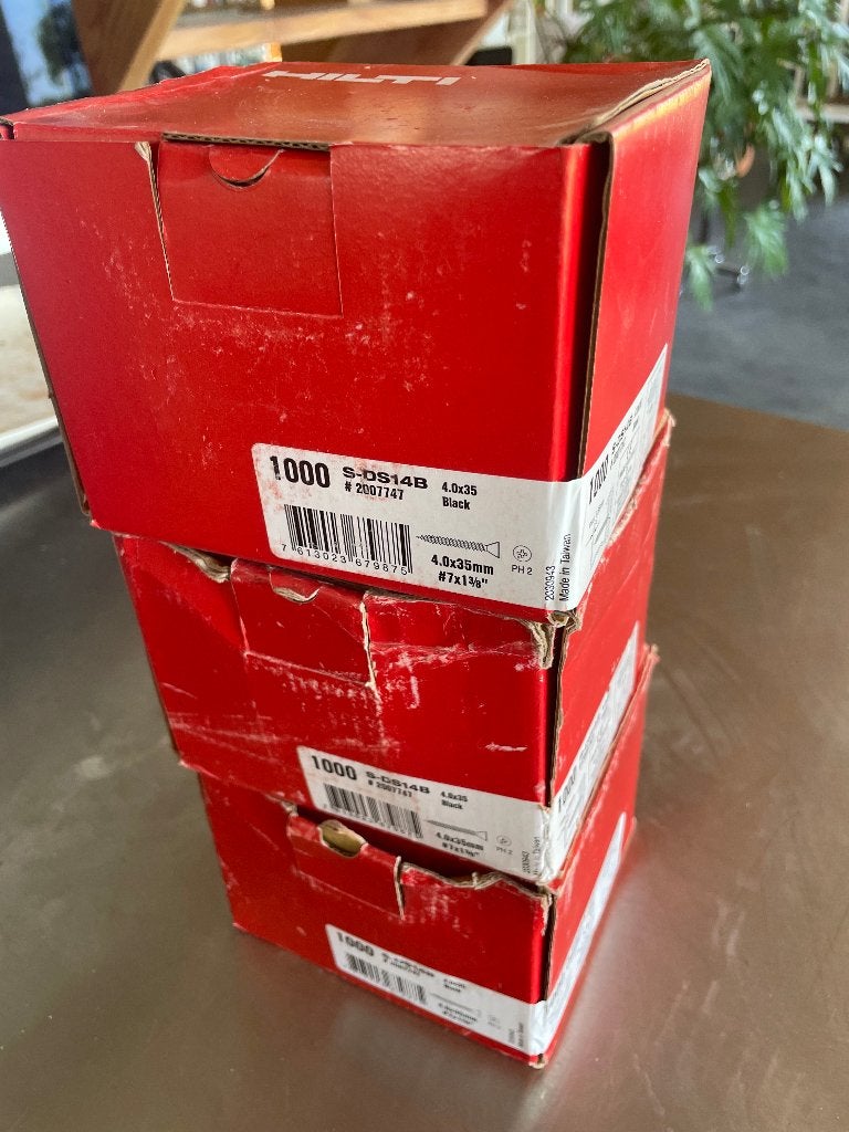 Drie dozen Hilti schroeven 4.0 x 35mm, Ophalen of Verzenden, Nieuw, Minder dan 50 mm, Schroeven