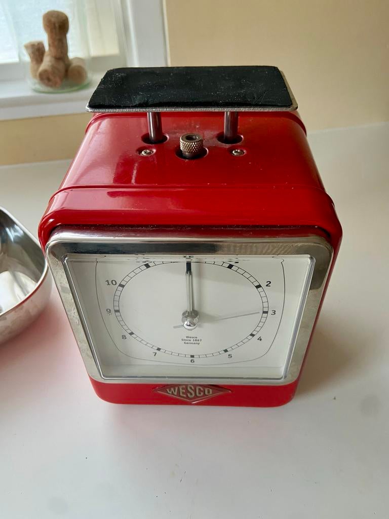 Wesco retro keukenweegschaal met klok - rood, Witgoed en Apparatuur, Weegschalen, Minder dan 10 kg, Keukenweegschaal, Ophalen of Verzenden