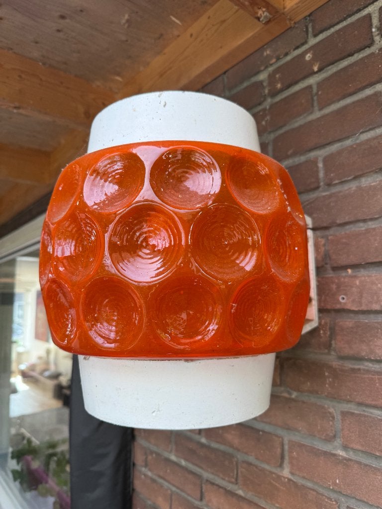 2x Vintage wandlampen Glashüttte Limburg sixties Brutalisme, Ophalen, Oranje, Buitenlamp, E27 (groot)