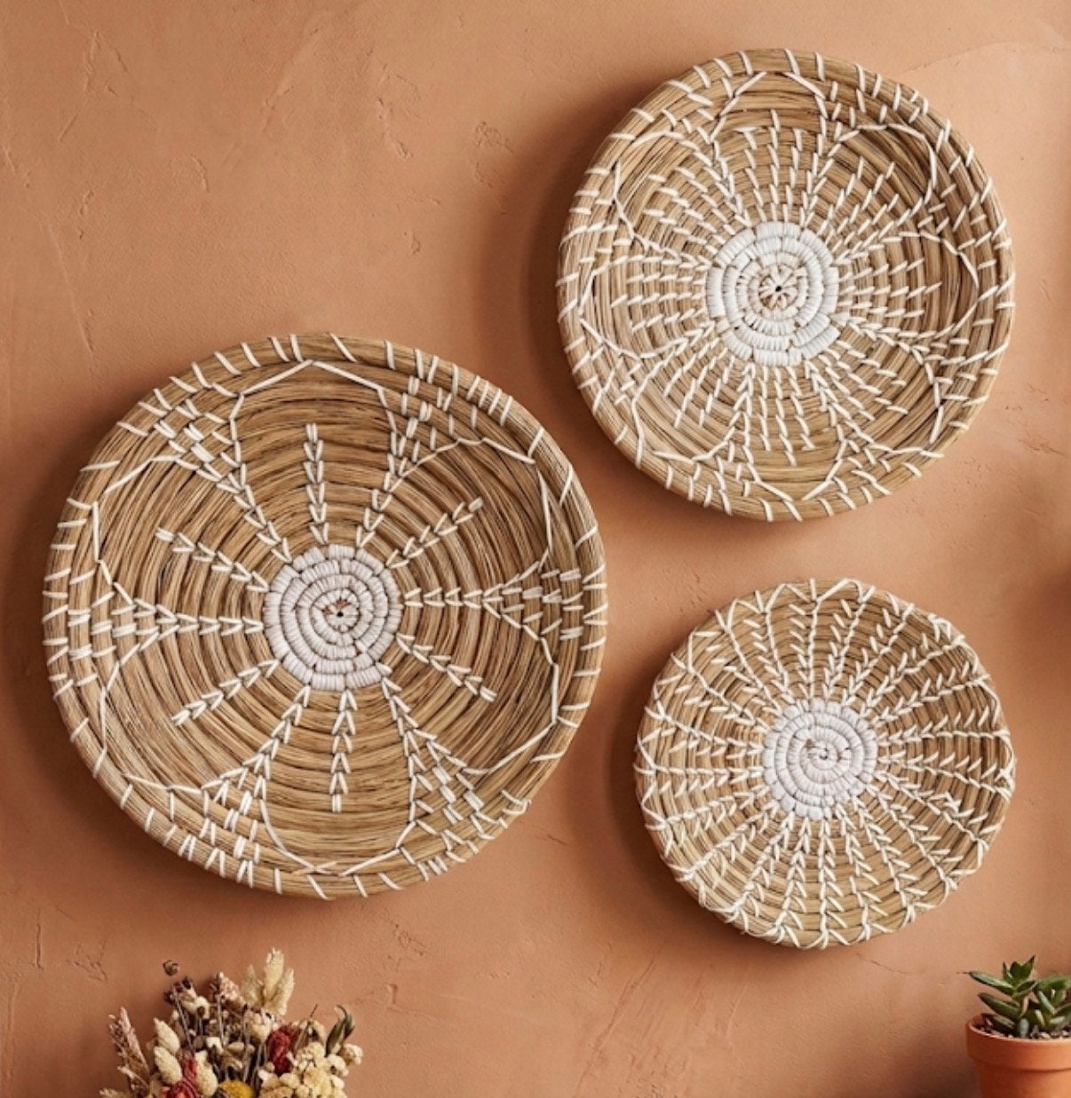 Set van 3 Zeegras Wandschalen (35, 30 en 25cm), Ophalen of Verzenden, Zo goed als nieuw