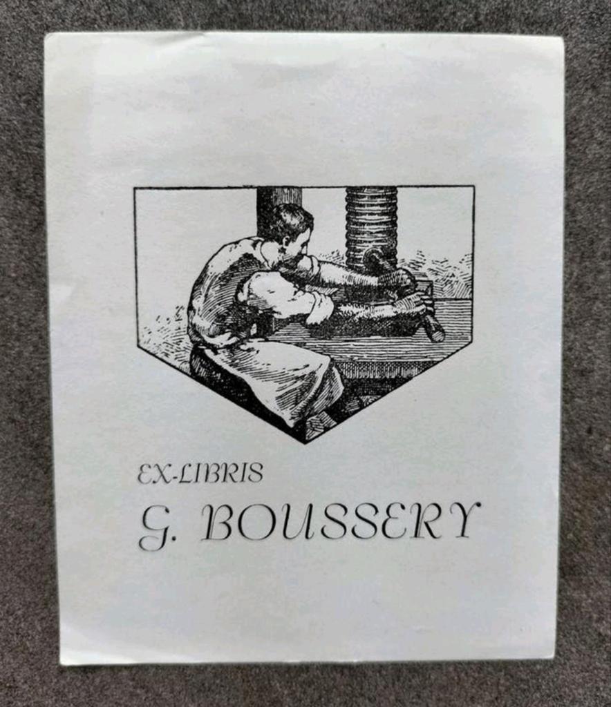 Exlibris George Boussery (Ipse fecit, België, drukpers, man), Antiek en Kunst, 10 cm, 8 cm, Origineel, 1900 - 1949