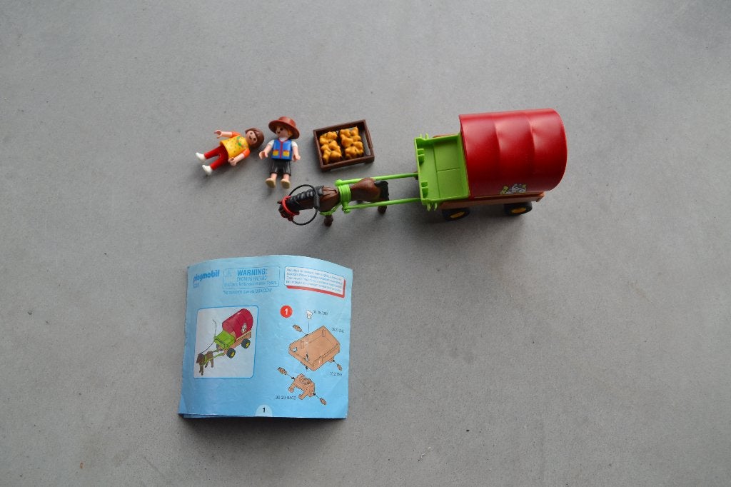 Playmobil 5228 - pony met huifkar - compleet, Ophalen, Gebruikt, Complete set