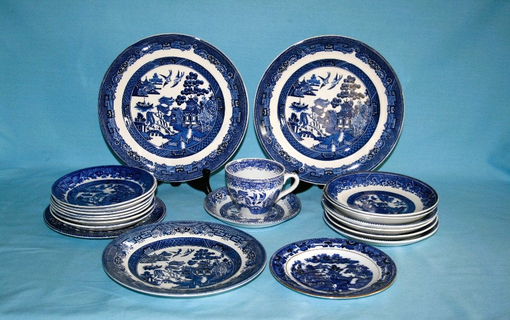 Vintage Blauw-Wit Servies - Borden, Kommen, Kop en Schotel, Gebruikt, Overige merken, Ophalen of Verzenden, Onbekend