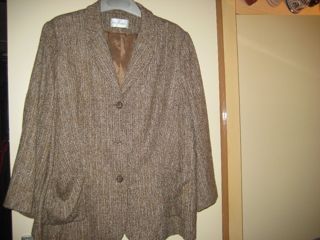 Bruin melierde jas, 56, Ulla Popken, Kleding | Dames, Ophalen of Verzenden, Zo goed als nieuw, Bruin, Jas of Mantel