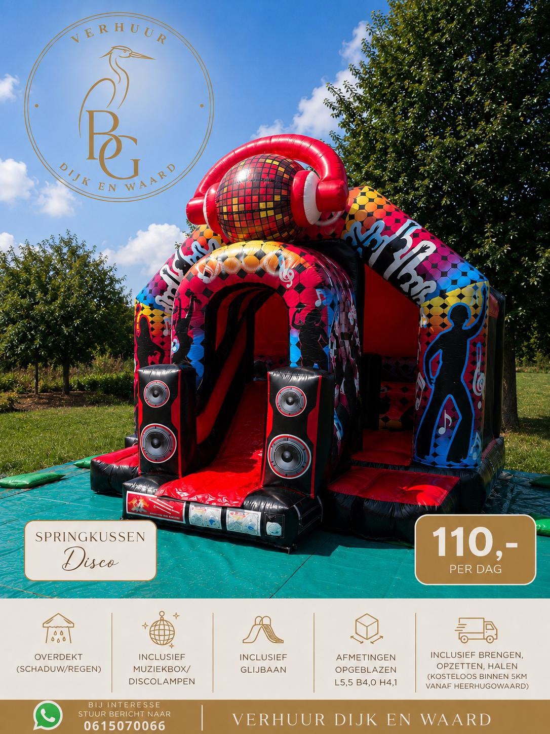 Swingend disco springkussen te huur, discolampen en mueziek, Ophalen, Zo goed als nieuw