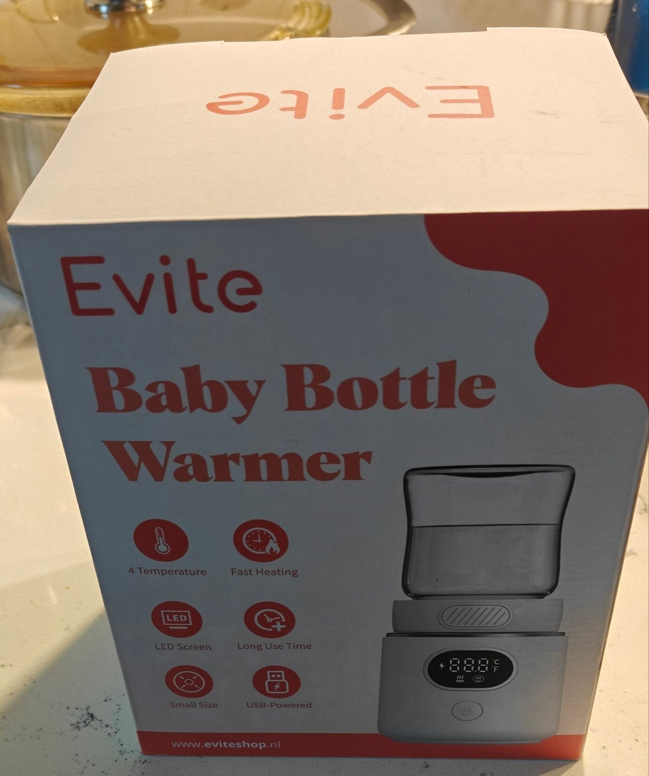 Evite Draagbare Flessenwarmer - Nieuw in Doos, Flessen- of potjesverwarmer, Nieuw, Ophalen of Verzenden, Evite