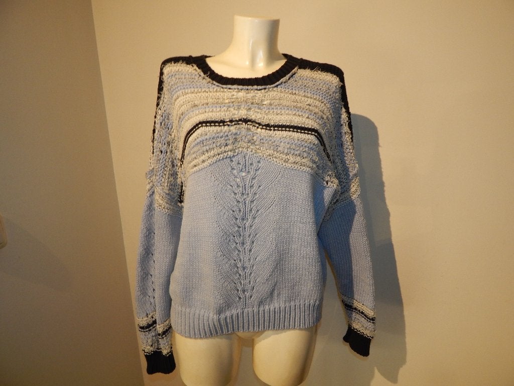 Iro grof gebreide trui baggy look strepen werkje stof M, Maat 38/40 (M), Blauw, Ophalen of Verzenden, Iro