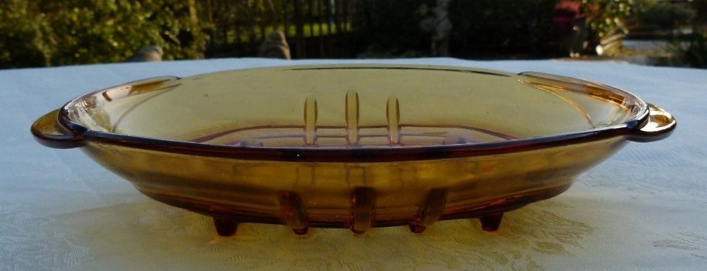 Amber Pers Glas Stölzle Hermanova Hut Art Deco Square Eyes, Ophalen of Verzenden