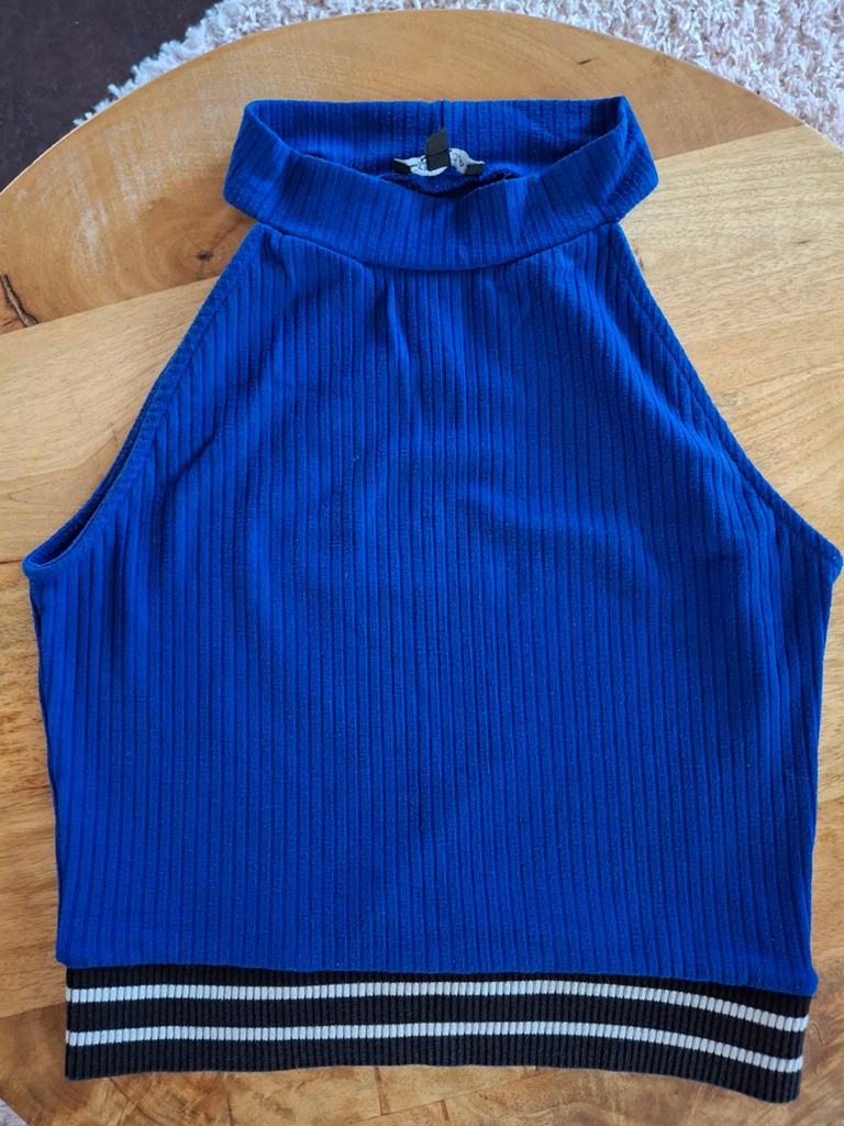 Blauwe rib crop top Coolcat XS/34 met sportieve band, Blauw, Ophalen of Verzenden, Zo goed als nieuw, Coolcat