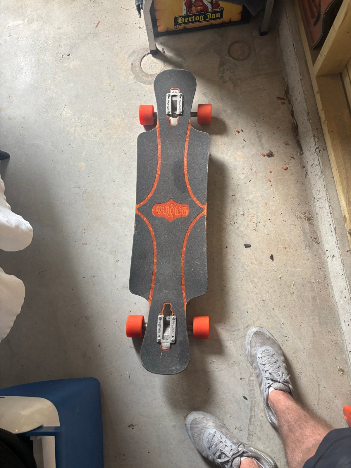 Mindless Longboard met Orangatang Wielen, Sport en Fitness, Skateboarden, Ophalen of Verzenden, Gebruikt, Skateboard, Longboard