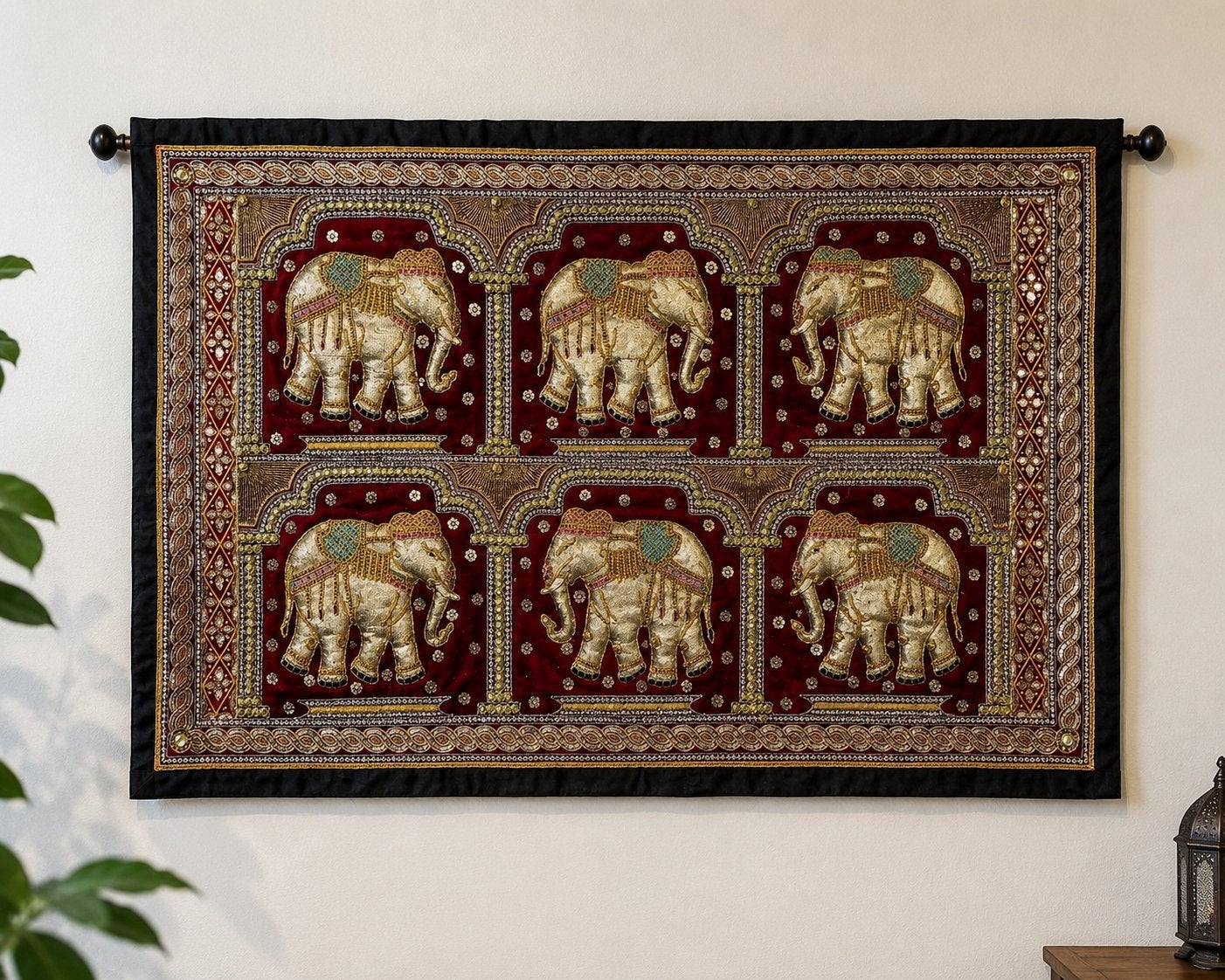 Thais wandkleed met olifanten 130 x 85 cm – handgemaakt, Ophalen, Oosters, Meerkleurig, Zo goed als nieuw