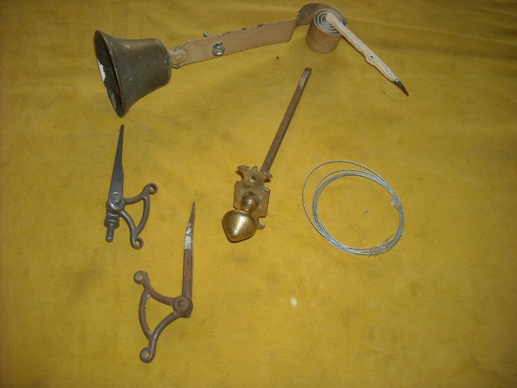 antieke trekbel set oude deurbel deur bel trekker koperen, Antiek en Kunst, Ophalen of Verzenden