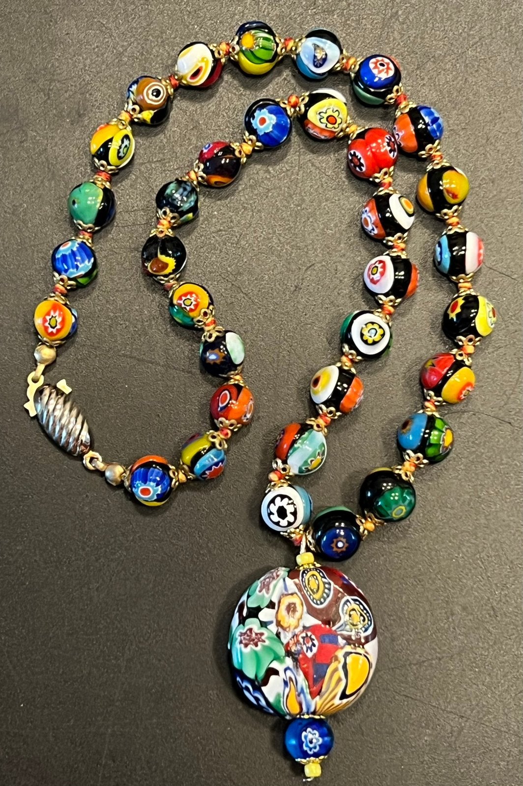 Vintage Murano Ercole Moretti millefiori ketting+ hanger., Ophalen of Verzenden, Overige materialen, Ketting
