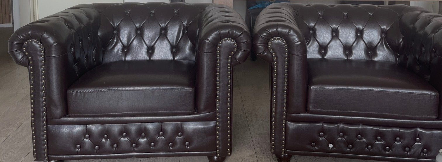 Luxe Chesterfield fauteuils - Donkerbruin leer (2 stuks), Huis en Inrichting, Ophalen of Verzenden, Zo goed als nieuw, Leer, 75 tot 100 cm