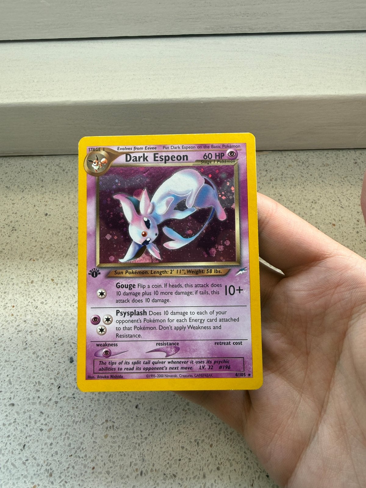 Dark Espeon First Edition Neo Destiny NDE 4, Hobby en Vrije tijd, Ophalen of Verzenden, Zo goed als nieuw