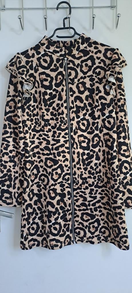 Shein Luipaardprint Jurk met Rits - Maat S, Kleding | Dames, Jurken, Zo goed als nieuw, Maat 36 (S), Beige, Boven de knie, Ophalen of Verzenden