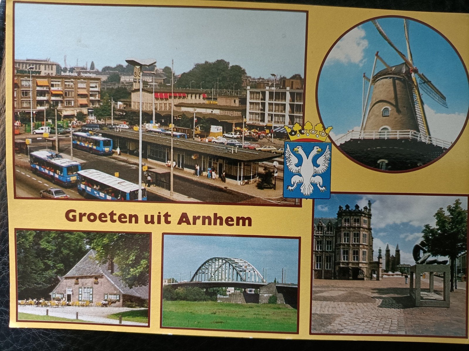 Arnhem 5-luik, molen, brug, bussen, Ophalen of Verzenden, 1960 tot 1980, Ongelopen, Gelderland