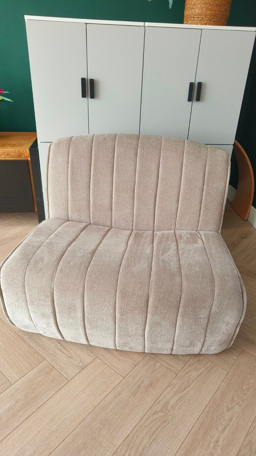 Fauteuil Busto taupe - 2-zits bankje/stoel, Huis en Inrichting, Fauteuils, Gebruikt, 75 tot 100 cm, Ophalen of Verzenden, 75 tot 100 cm