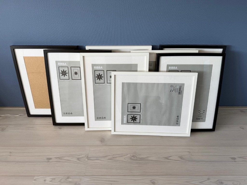 8x IKEA RIBBA fotolijst (zwart en wit), Ophalen, Verwisselbare inhoud, 50 cm, Zo goed als nieuw