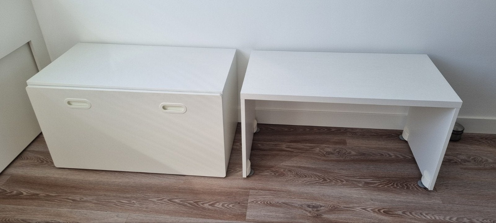 Ikea Småstad speelgoedkist/lade met bank + losse bank wit, Gebruikt, Kast, 75 tot 100 cm, Minder dan 50 cm