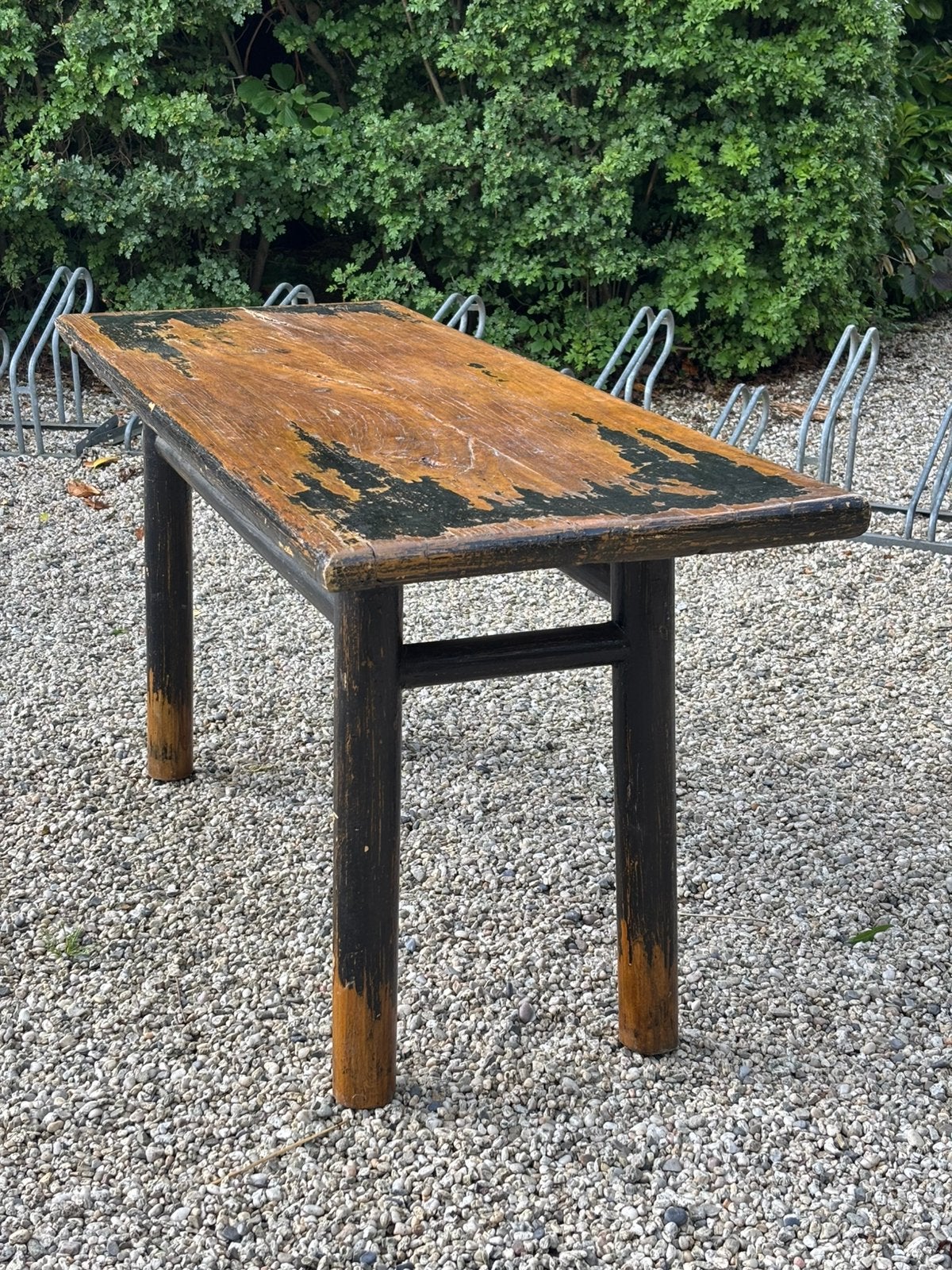 Karaktervolle massief houten tafel metunieke uitstraling, Tuin en Terras, Ophalen, Zo goed als nieuw, Rechthoekig, Hout