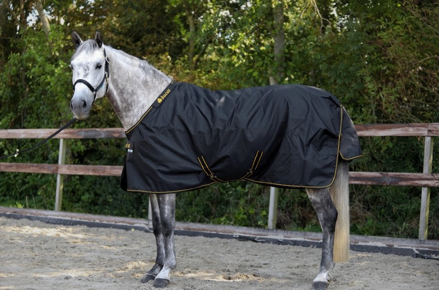 Regendeken Bucas Irish Turnout zwart-goud 152/160/168 cm 0gr, Dieren en Toebehoren, Bucas, Cob (M), Nieuw, Ophalen of Verzenden