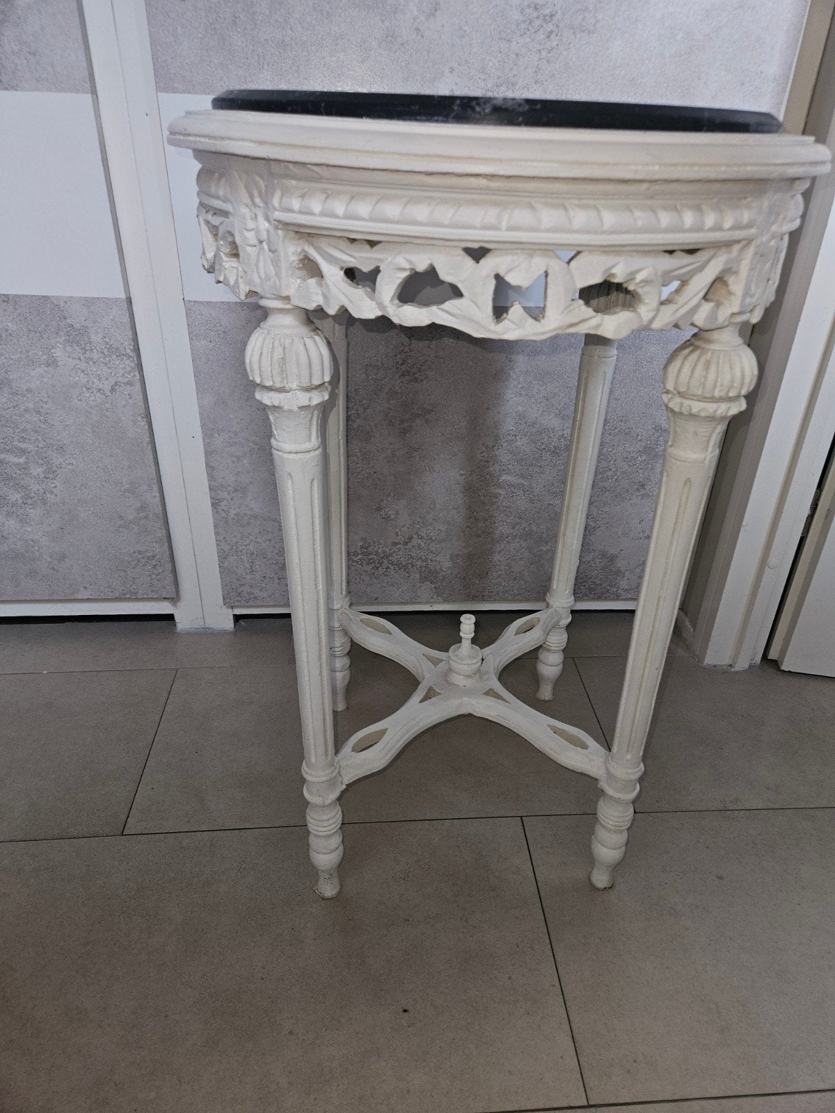 Ronde bijzettafel met marmeren blad - diameter 45cm, Ophalen, Overige materialen, Minder dan 55 cm, Gebruikt
