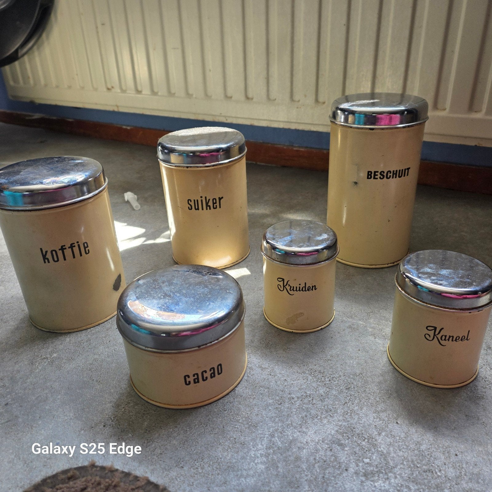 Vintage voorraadblikken set (6 stuks) - Koffie, Thee, Suiker, Ophalen of Verzenden