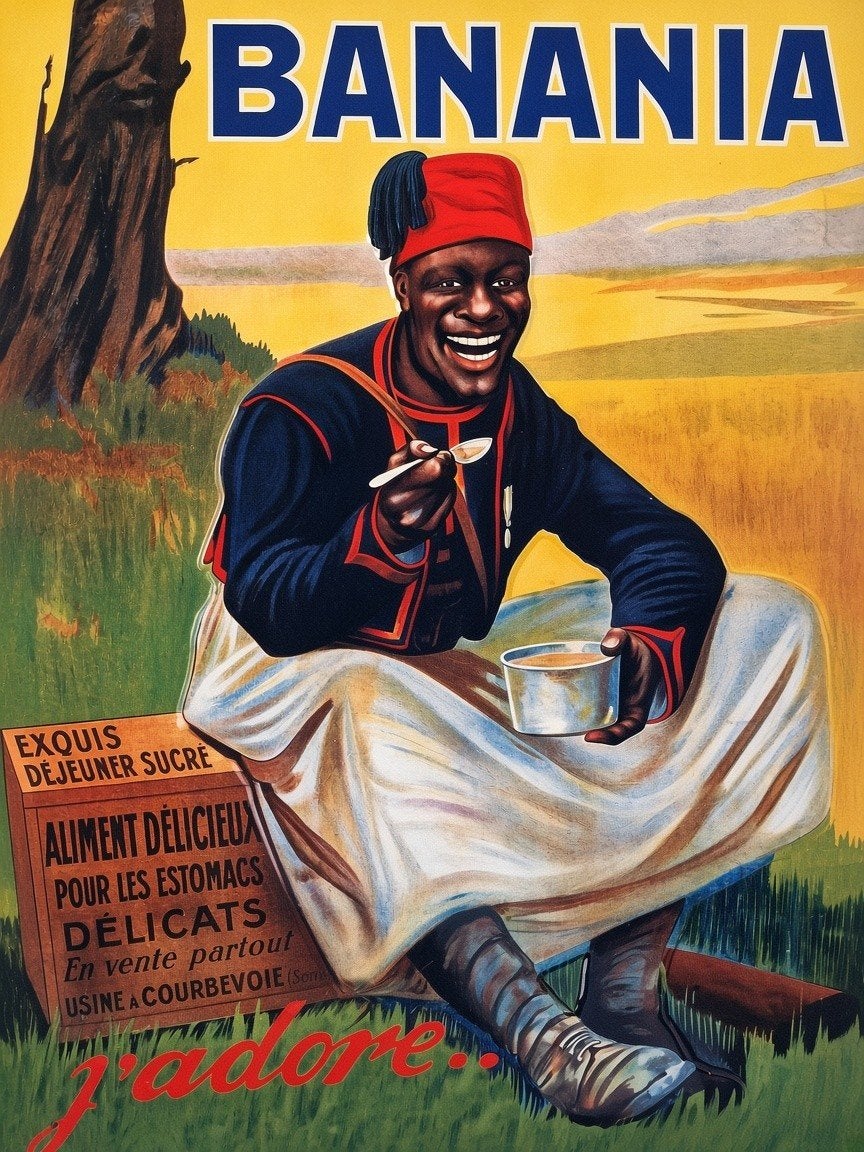 Vintage Banania Reclameposter - 'J'adore', Ophalen of Verzenden, Voor 1920, Buitenland, Knipsel(s)