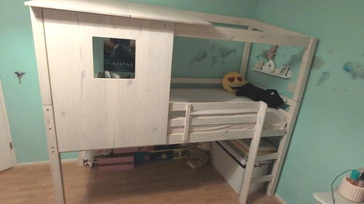 KinderBed + Half hoogslaper met trapje en dak, 90 cm, Eenpersoons, Minder dan 160 cm, Ophalen of Verzenden