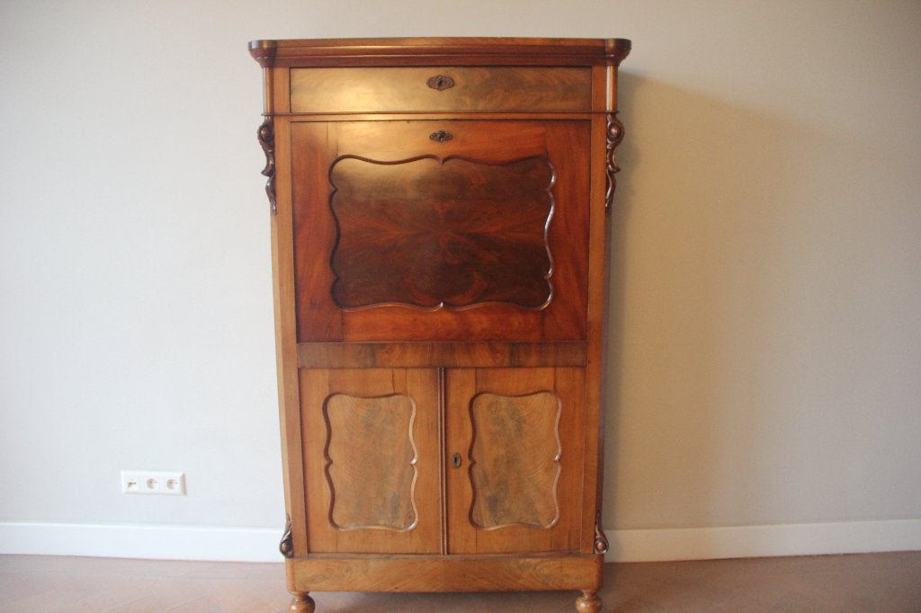 Antiek secretaire / kabinet van notenhout, Ophalen of Verzenden, Gebruikt, Biedermeier, Antiek