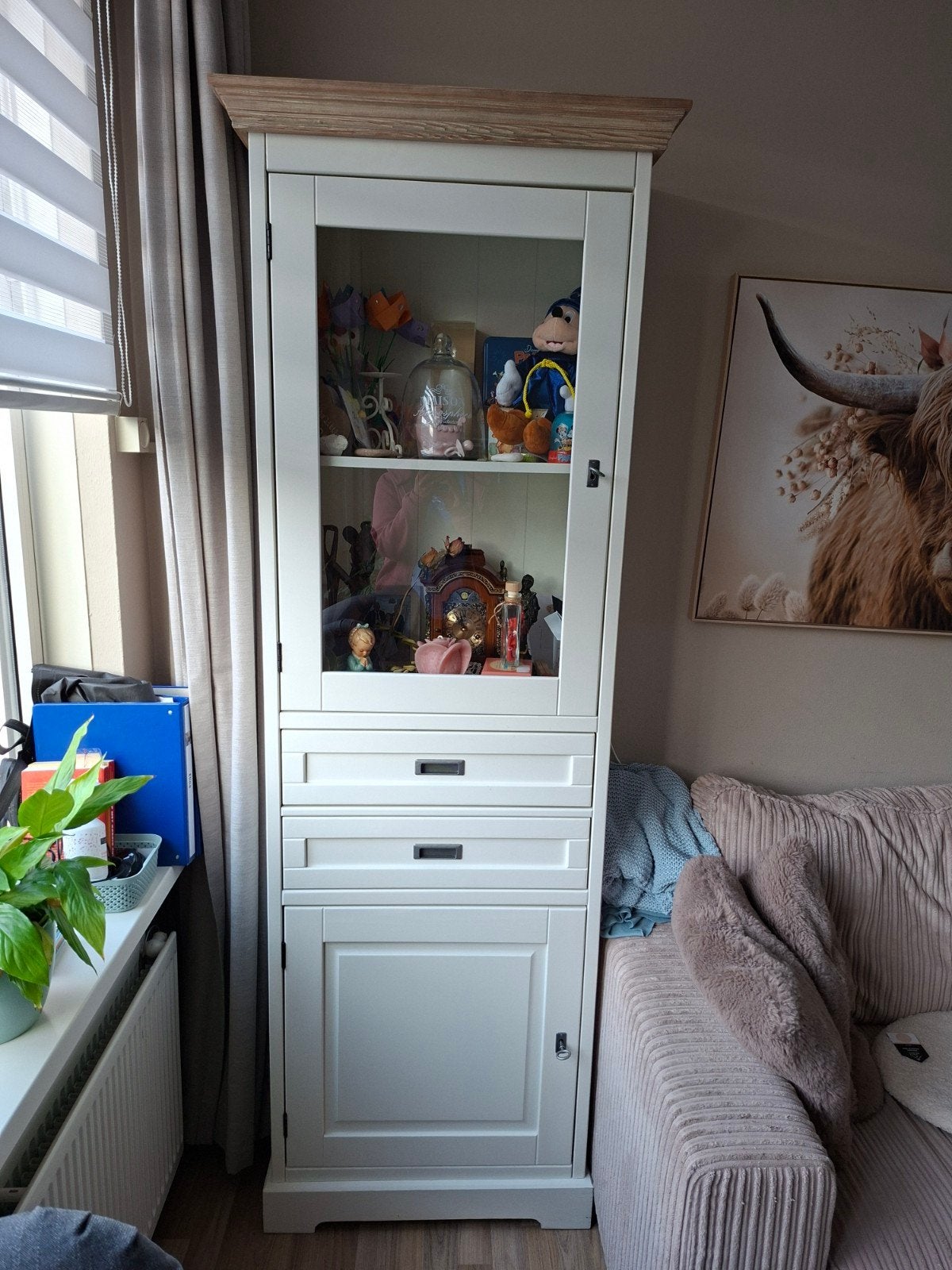 vitrinekast / hoge kast landelijk wit massief hout, Huis en Inrichting, Ophalen, 200 cm of meer, Met lade(s), 50 tot 100 cm