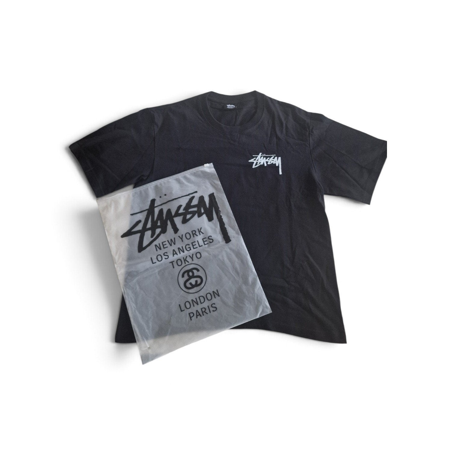 Stüssy dobbelstenen T-shirt - Zwart - Maat M, Maat 48/50 (M), Zwart, Ophalen of Verzenden, Zo goed als nieuw