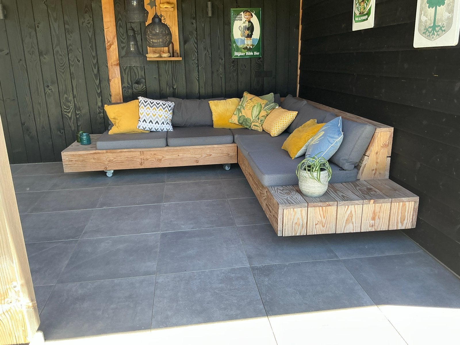Steigerhouten Loungeset met Kussens, Tuin en Terras, Ophalen, Meer dan 8 zitplaatsen, Steigerhout, Zo goed als nieuw